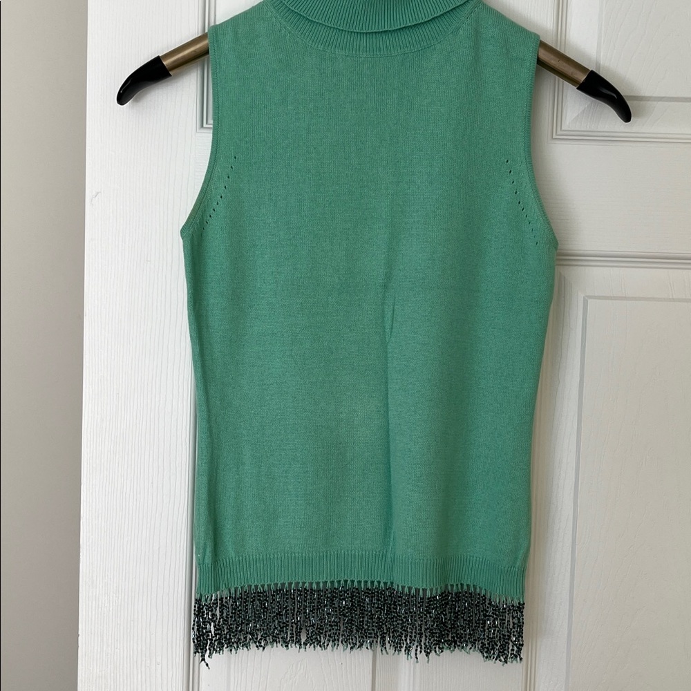 Green Sleeveless Top with shimmery Fringe